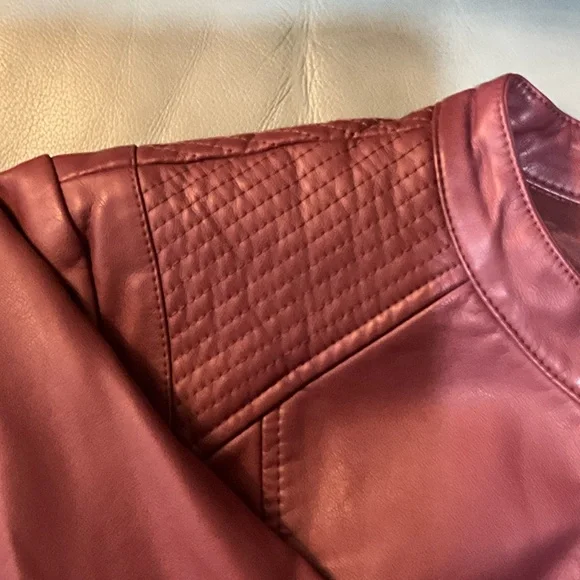 Express Women's Burgundy Faux Leather Jacket - Picture 7 of 7